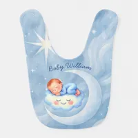 Baby Boy Shower Invite Moonlight Stars Watercolor Baby Bib