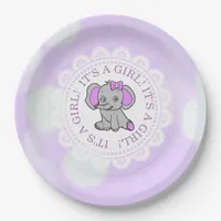 It's a Girl, Purple Elephant Themed Baby shower Paper Plates
