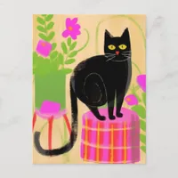 Adorable Black Cat With Houseplants Postcard