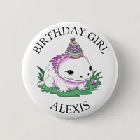 Pink and White Axolotl Personalized Birthday Girl Button