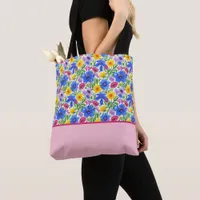 Vivid Blue Yellow Red Purple Flowers Color Block Tote Bag