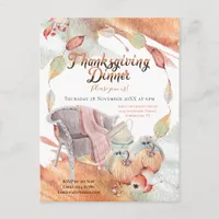 Cozy Watercolor Pumpkin Chair Leaf Thanksgiving Postcard