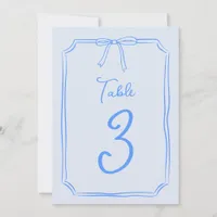 Hand Drawn Bow Cute Coquette Blue Table Number 