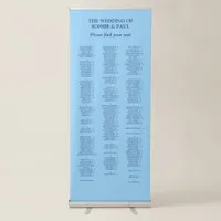 200 Guest Cornflower Blue Wedding Seating Chart Retractable Banner