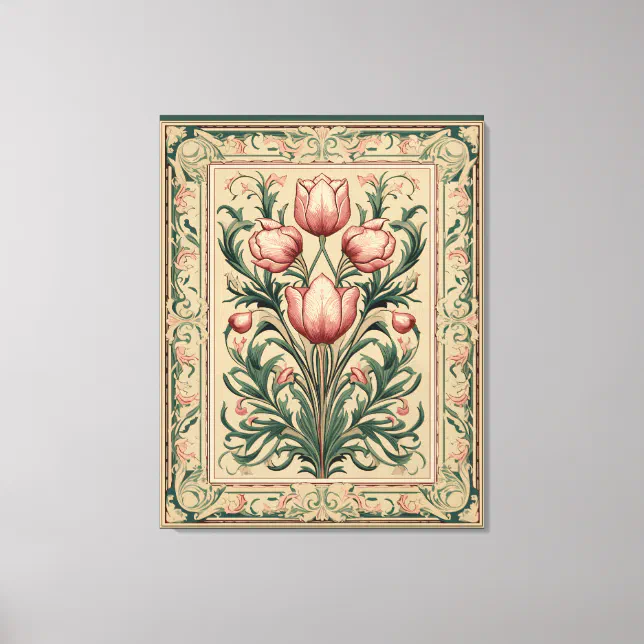 Dusty Pink Tulip Medieval Emerald Ornament Canvas Print