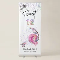 *~* SWEET SIXTEEN 16 Sea Turtle Mermaid Glitter Retractable Banner