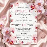 Watercolor Pink Orchid Sweet 16 Birthday Party Invitation