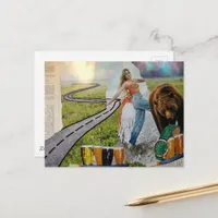 A Woman Who Chose The Bear surreal collage Postcard