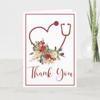 Red Floral Stethoscope Heart Holiday Thank You