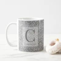 Personalized Chic Silver Glitter Bling Monogram Coffee Mug