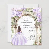 Lavender florals arch dress Sweet 16 invitation