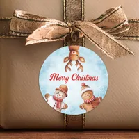 Gingerbread Cookies Blue Background Christmas  Classic Round Sticker