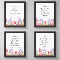 God Bless Our Home Floral Wildflowers White Wall Art Sets