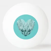 Feather heart in soft green ping pong ball