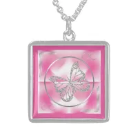 Pink & Silver Butterfly and Infinity Sign | Sterling Silver Necklace