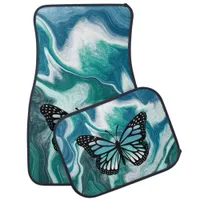 Teal and Blue Turquoise Marble Butterfly  Car Floor Mat