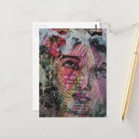 Unique face volcabulary mixed media collage postcard