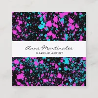 Pink and Blue Paint Splatter on Black  Square Business Card