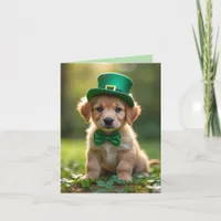 Cute puppy with St. Patrick's outfit, shamrocks  Holiday Card