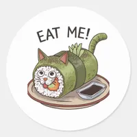 Funny Cat Shaped Sushi Roll Classic Round Sticker