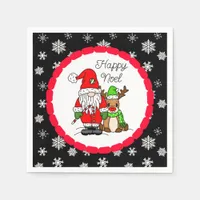 Happy Noel Gnome Santa and Reindeer Christmas  Napkins