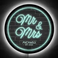 Mr & Mrs Last Name Date Teal ID972 LED Sign