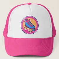 80s Pink Blue Summer Cartoon Roller Skate Trucker Hat