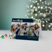 Love & Thanks Wedding Photo Snowflake Real  Foil Holiday Card