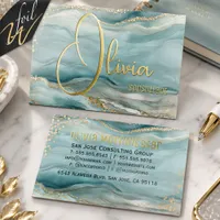 Foil Teal Watercolor Sky Oversized Name  Business Cards