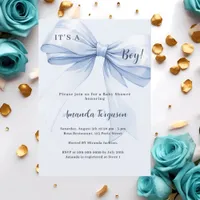 Blue bow it's a boy Baby Shower Invitation