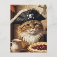 Thanksgiving Pirate Cat With Pie Postcard