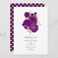 Purple and Gold Floral Engagement party Invitation