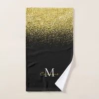 Metallic Gold Glitter Ombre on Black Monogrammed Bath Towel Set