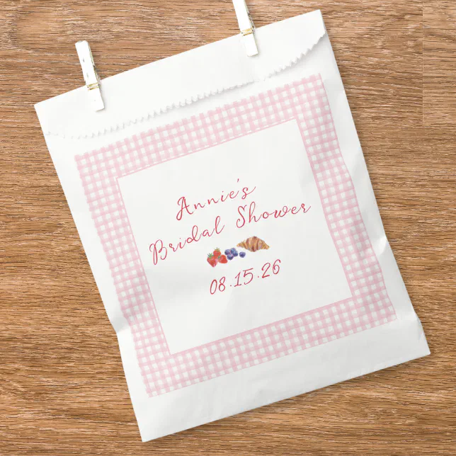 Elegant Gingham Summer Brunch Bridal Shower Pink Favor Bag