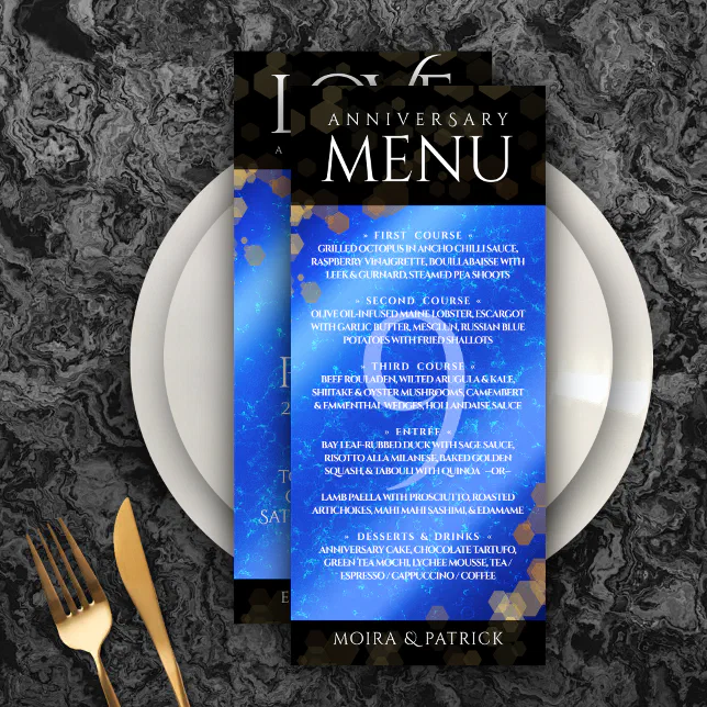 Elegant 9th Lapis Lazuli Wedding Anniversary Menu