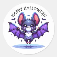 Cute Chibi Cartoon Bat Halloween Classic Round Sticker