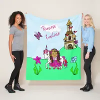 Pretty Ethnic Princess and Rainbow Unicorn Fleece Blanket