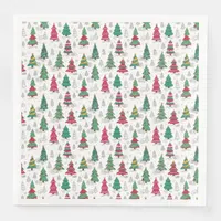 Quirky Whimsical Decorated Christmas Trees Doodles Paper Dinner Napkins