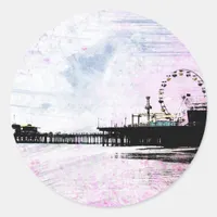 Santa Monica Pier Pink Grunge Classic Round Sticker