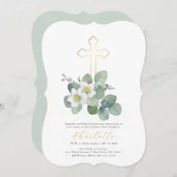 Simple Greenery Cross Baptism Religious Invitation