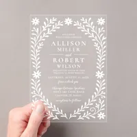 Elegant Boho White Floral Wedding Acrylic Invitations