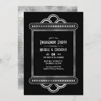 Black & Silver Gatsby Art Deco Engagement Party Invitation