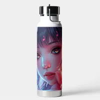 Beautiful Anime Girl Glitchcore Floral Water Bottle