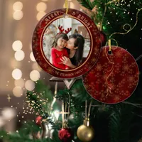 Elegant  Merry & Bright Photo Red Gold  Ceramic Ornament