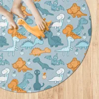 Cute Cartoon Dinosaurs Orange/Teal ID459 Rug