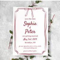 Elegant Bow Timeless Wedding Crimson Red Save The Date