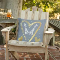 Gold Hearts King and Queen Chess Pieces on Grey | Outdoor Pillow