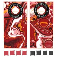 Personalized Burgundy White Digital Fluid Art   Cornhole Set