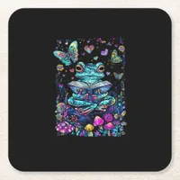Frog Aesthetic Cottagecore Goblincore Reading Square Paper Coaster