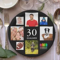 30th birthday party photo collage guy black paper plates